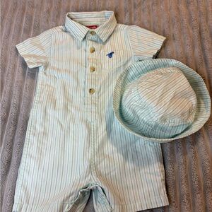Striped Blue and White Kids Bodysuit with Hat